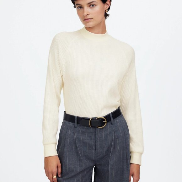 Madewell Waffle Knit Long Sleeve Crewneck Tee in Winter White, Size Medium - Picture 1 of 9